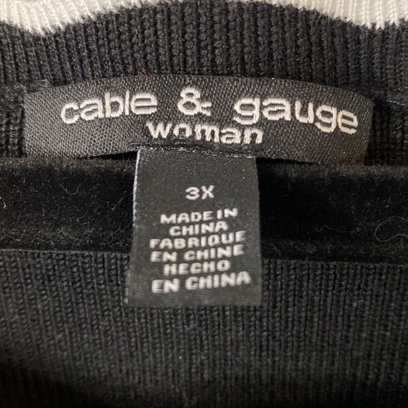 Cable & Gauge Women Sweater Black With White Trim Size 3X - Picture 3 of 5